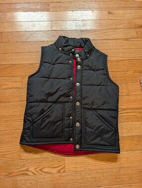 True Religion Puffer Vest Black Red Snap Vintage Style Y2K 2000s Aesthetic Vtg